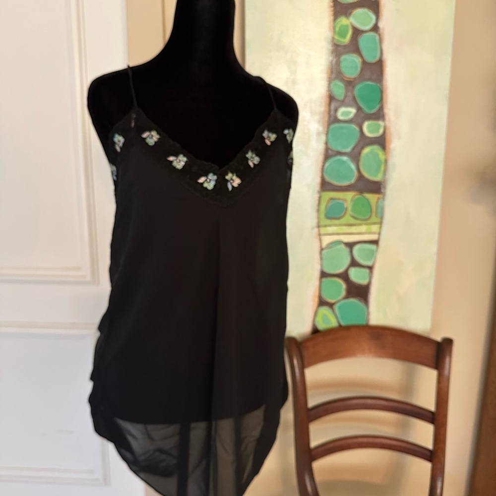 Morgan Taylor Black Silver Embellished Asymmetrical Camisole